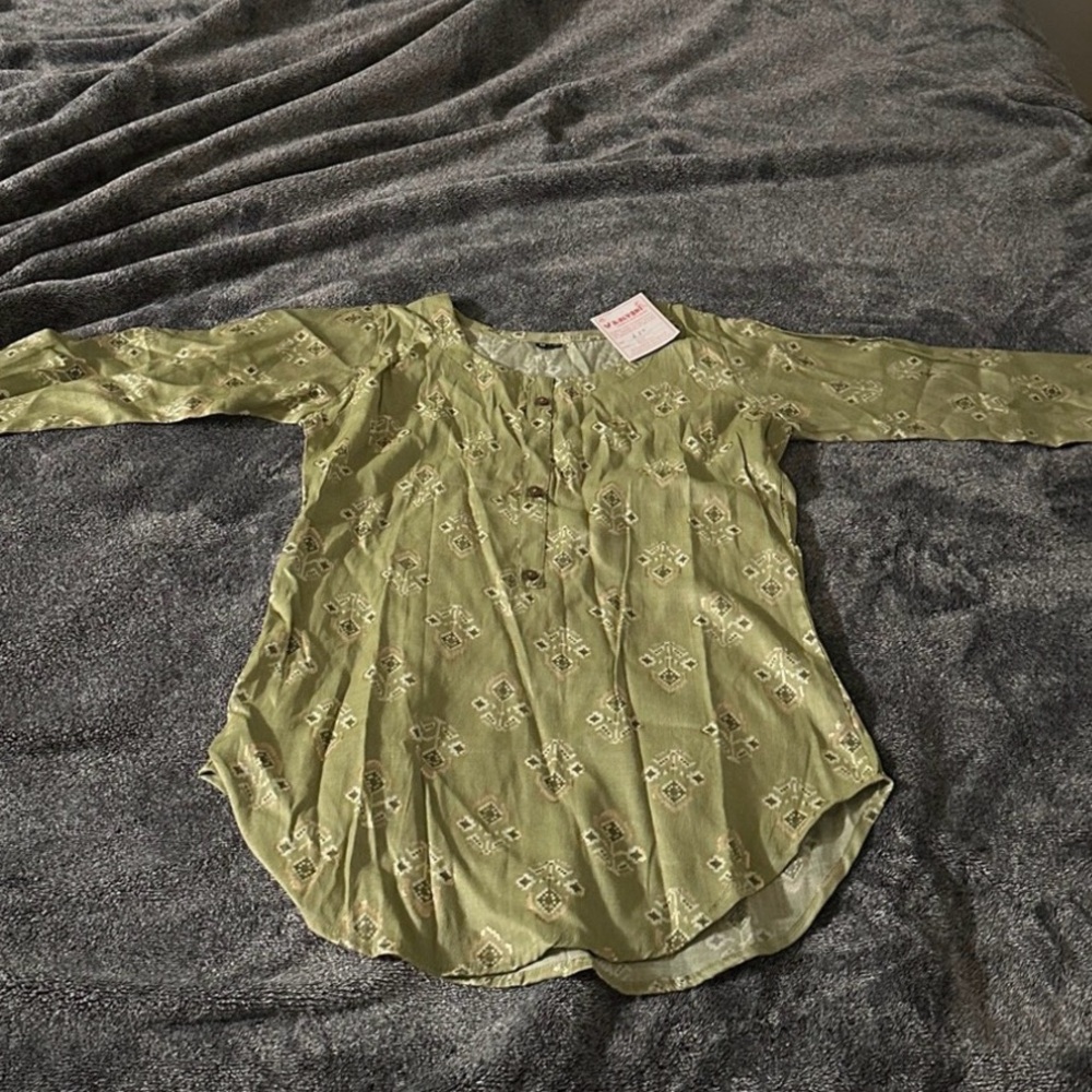 Green Floral Button-Up Kurti from India